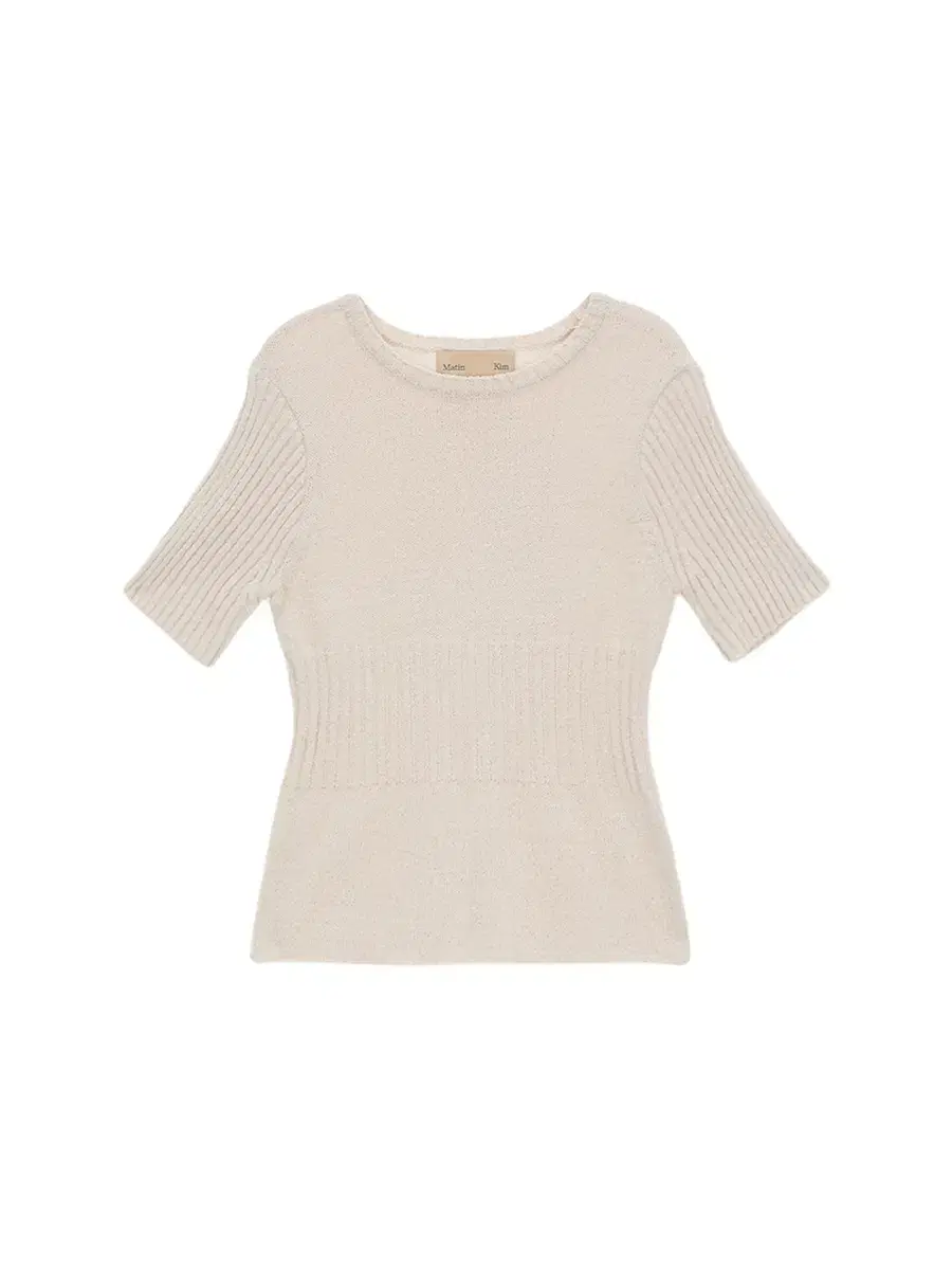 마뗑킴 TEXTURE BLOCK SLIM KNIT TOP IN BEIGE